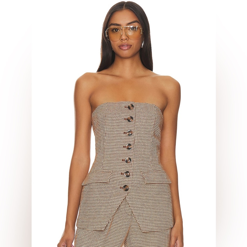 Favorite Daughter Phoebe Bustier top in Toffee Houndstooth - NWT